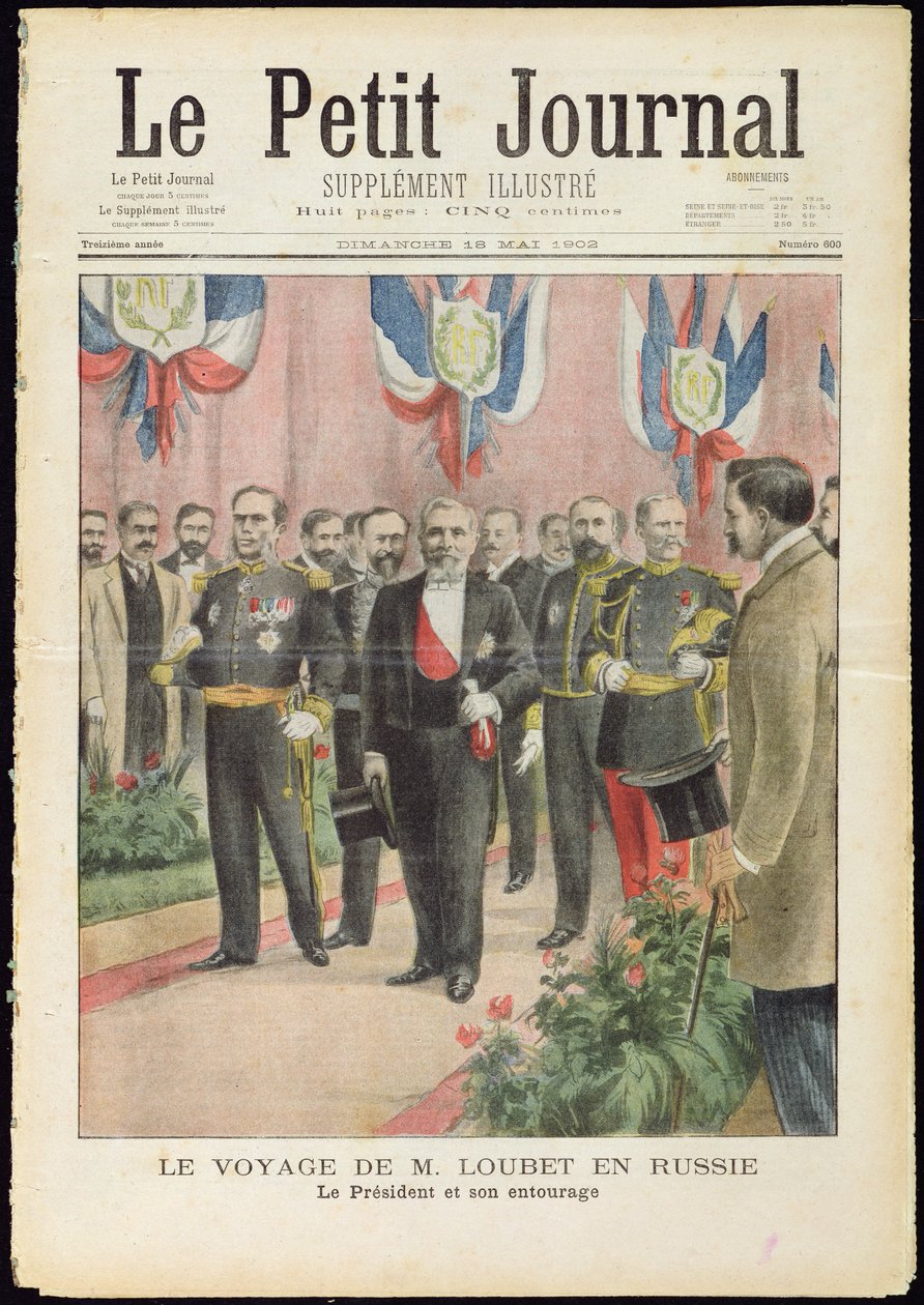 President Loubets ankomst till Ryssland för ett statsbesök, omslag till "Le Petit Journal", 18 maj 1902 av French School