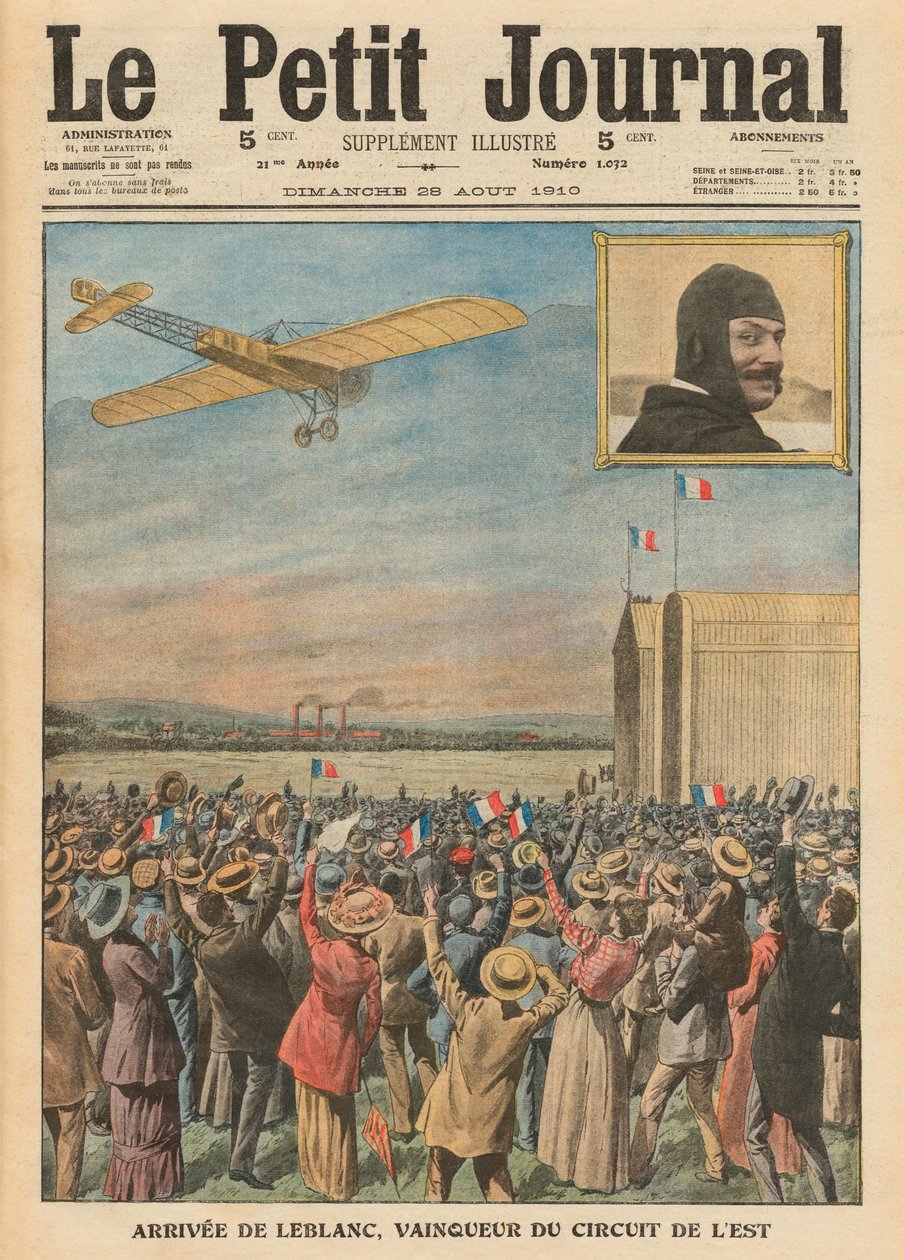 Flygaren Alfred Leblanc anländer till Issy-les-Moulineaux, illustration från 