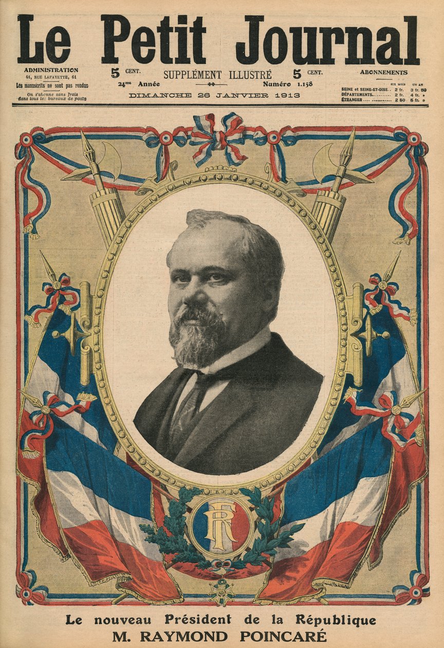 Frankrikes nya president Raymond Poincare, illustration på omslaget från "Le Petit Journal", supplement illustre, 26 januari 1913. av French School