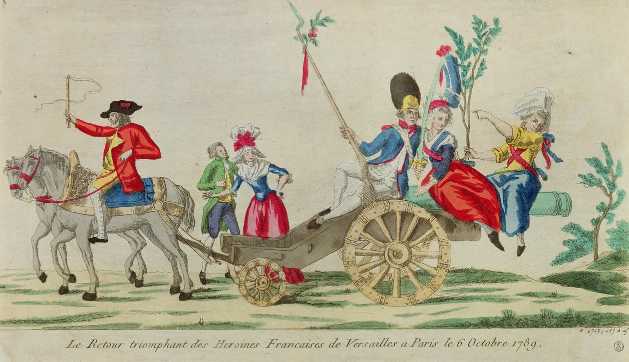 De franska hjältinnornas triumferande återkomst från Versailles till Paris den 6 oktober 1789. av French School
