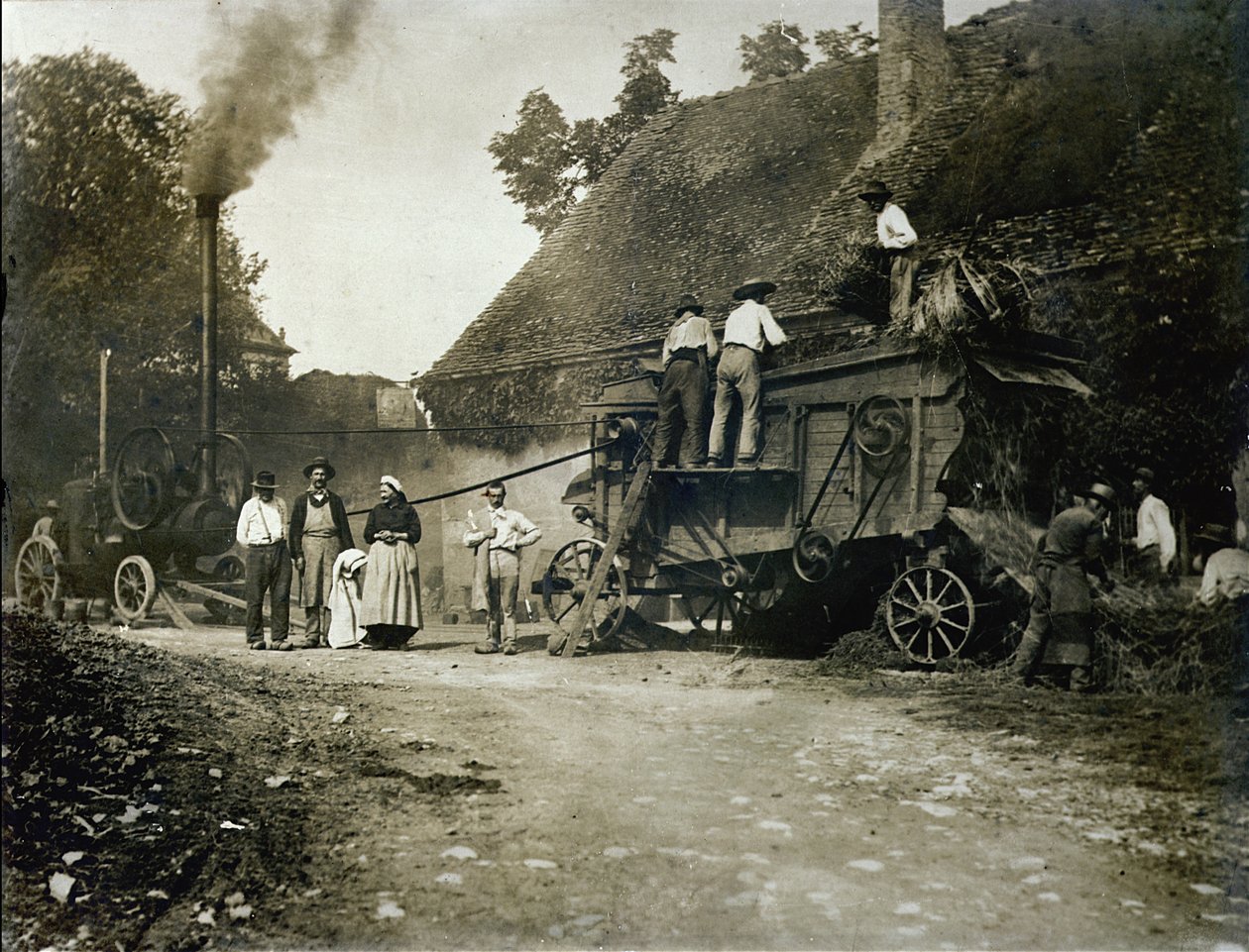 Tröskningsscen, sent 1800-tal av French School