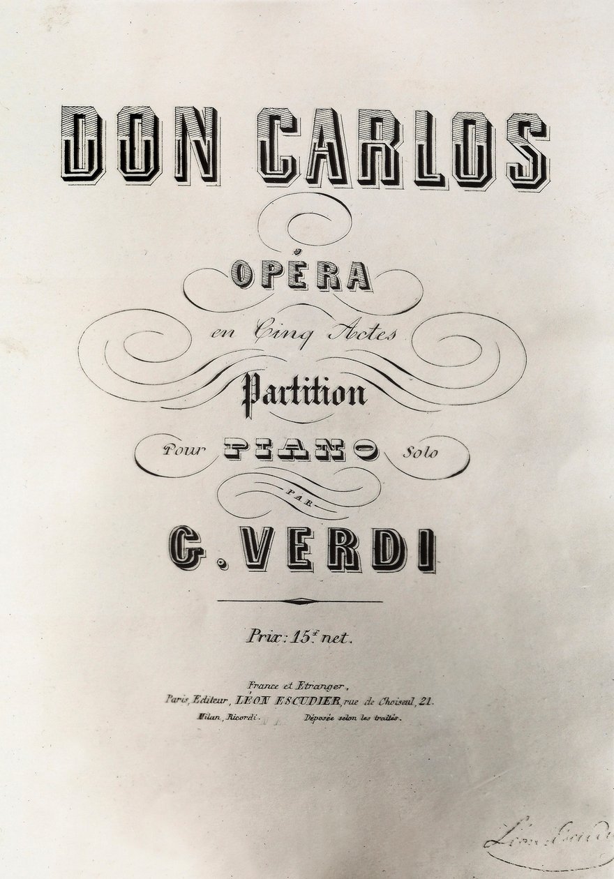 Titelsidan för partituren av Don Carlos, 1867 av French School