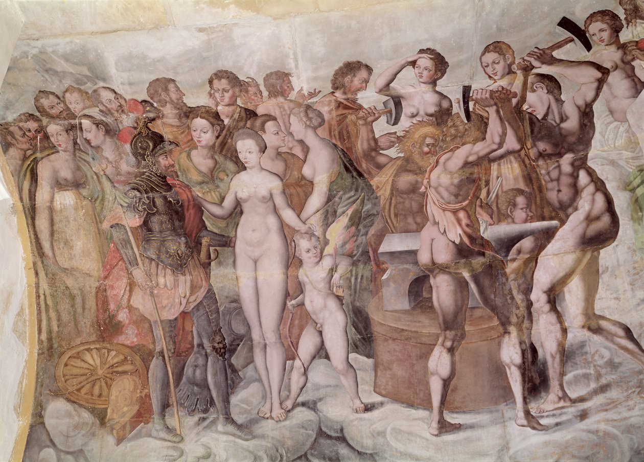 Tour de la Ligue. Medlemmar av Medici hovet som Olympens gudar (väggmålning) (detalj) av French School