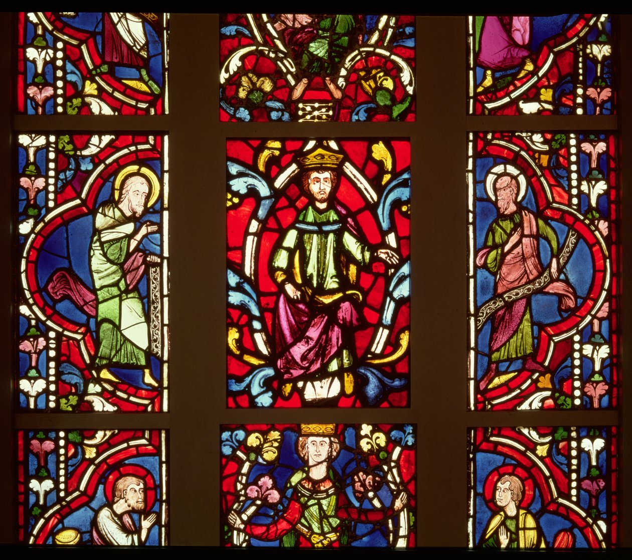 Isais träd, som visar profeterna och de tre kungarna, franska, ca 1250 (målat glas) av French School