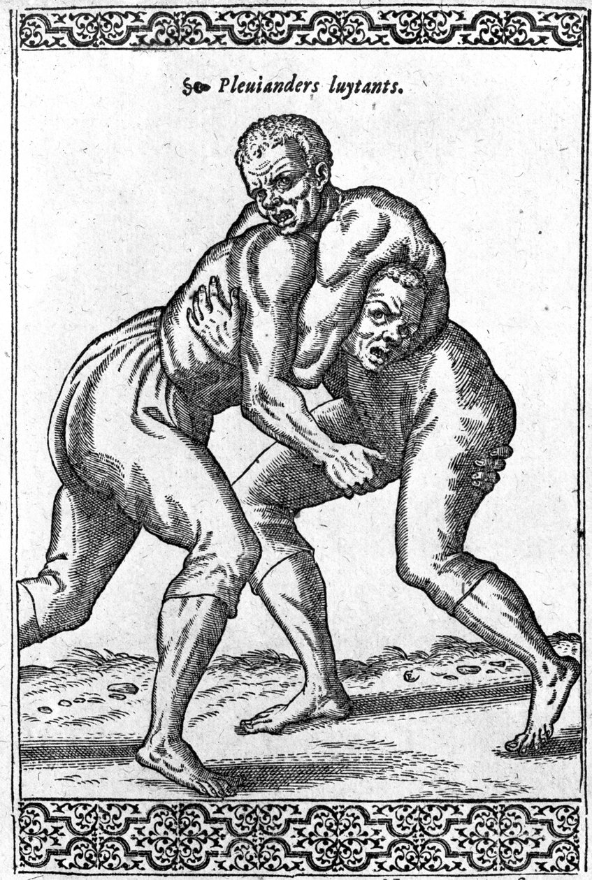 Turkiska brottare, illustration från "Les navigations, peregrinations et voyages, faicts en la Turkie" av Nicolas de Nicolay, publicerad 1577. av French School