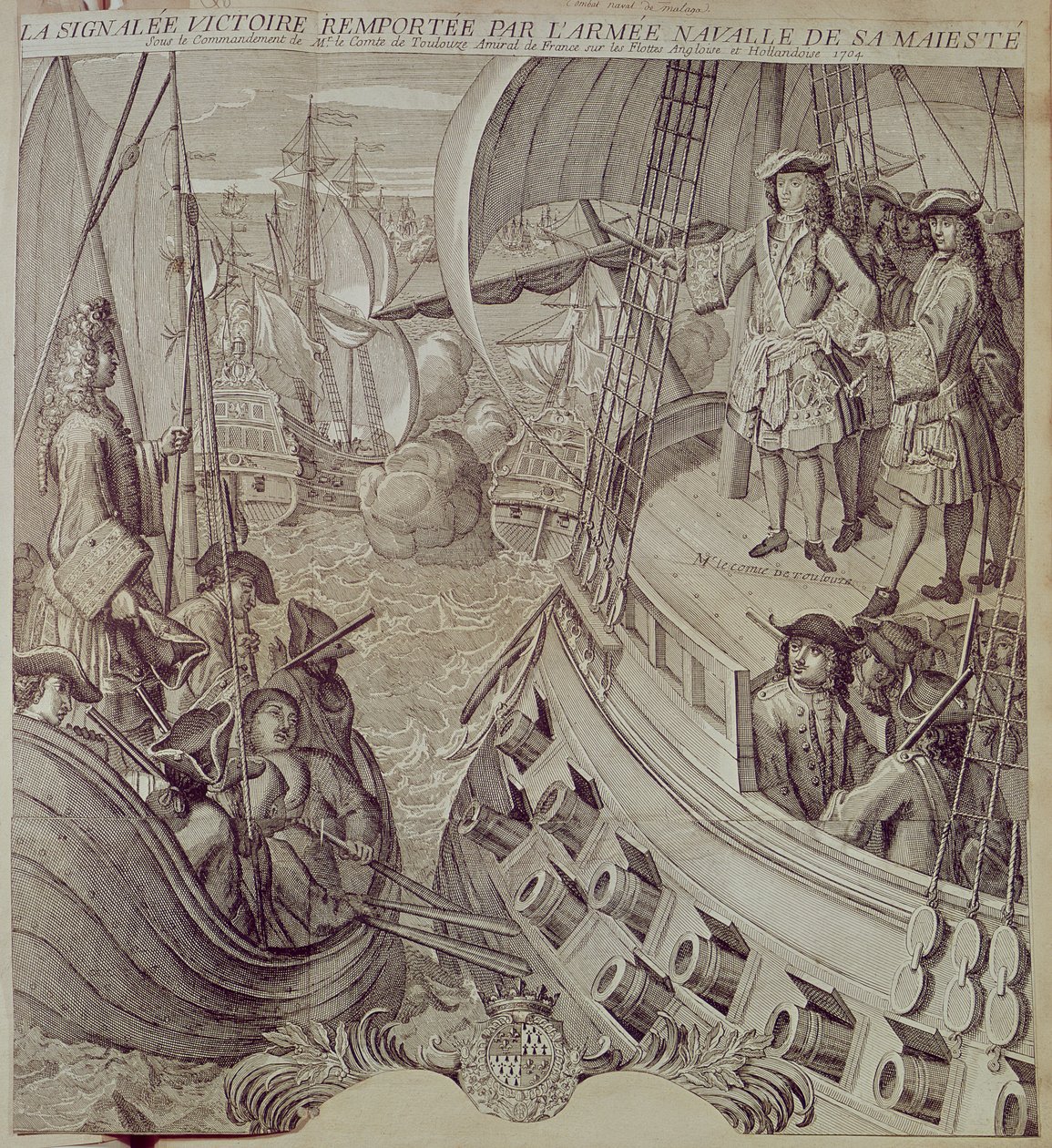 Seger för Ludvig XIV:s flotta (1638-1715) mot den engelska och holländska flottan 1704 av French School