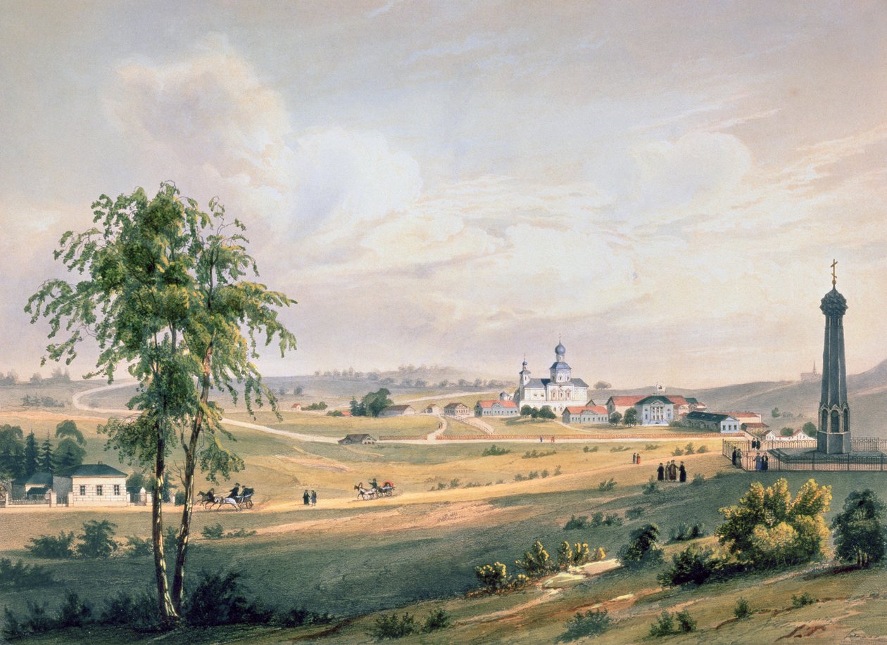Utsikt över Borodino, platsen för det avgörande slaget, tryckt av J. Jacottet, utgiven av Lemercier, Paris, 1830-talet av French School