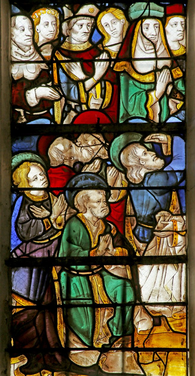 Fönster som visar apostlarna och andra vid Kristi andra ankomst, 1470-1500 (detalj av 2921838) av French School