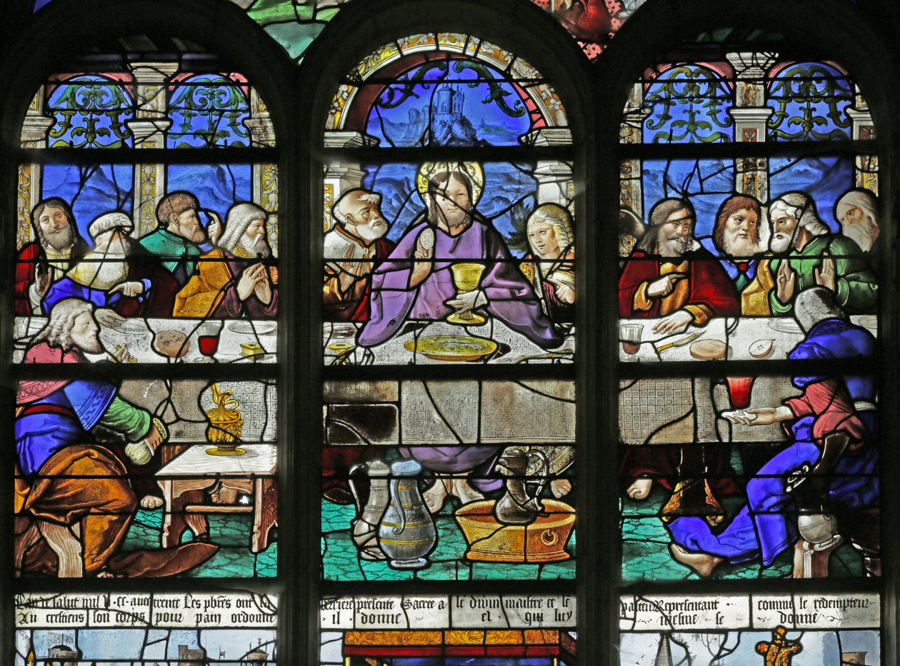 Fönster som visar den sista måltiden, detalj av 2921654, 1530 av French School