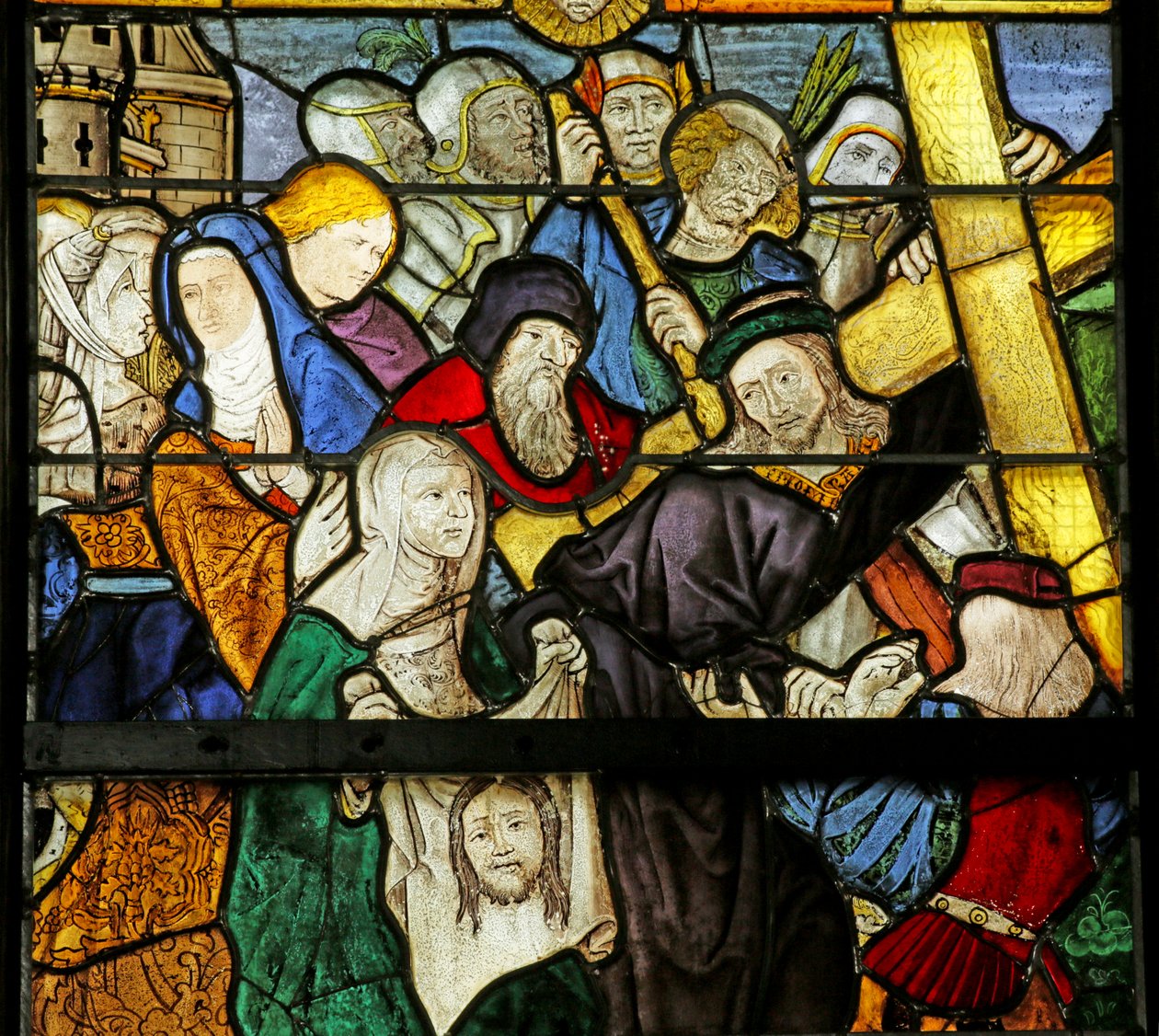 Fönster som visar Via Crucis och Veronicas slöja, detalj av 2921604 av French School