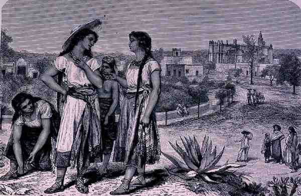 Young Girls of Tula, från The Ancient Cities of the New World, av Claude-Joseph-Desire Charnay, pub. 1887 av French School