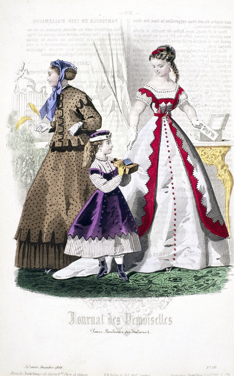 Unga kvinnor tittar på stereofotografier från Journal des Demoiselles, december 1866 av French School
