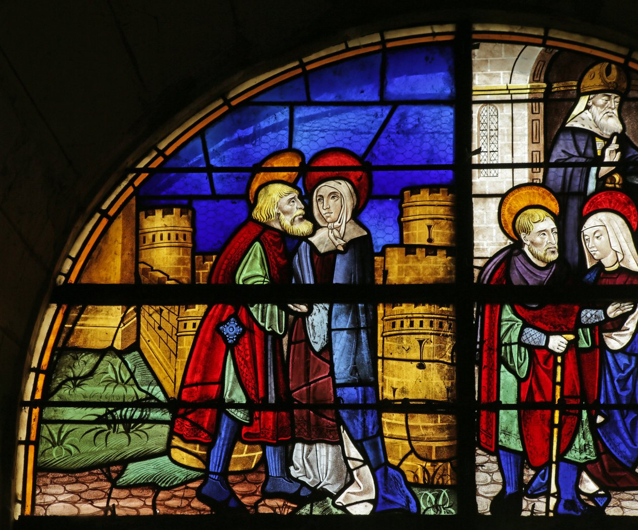 Fönster föreställande Saint Anne och Joachim vid Golden Gate, 1500-1900-talet av French School