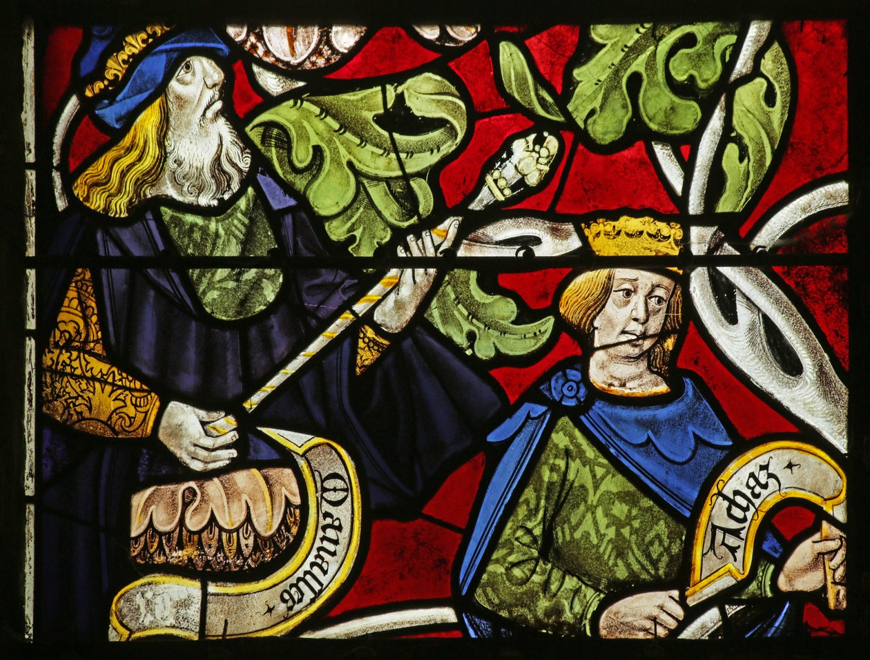 Fönster som visar Isais träd: kung Achas och Manasse, 1500-1900-talet av French School