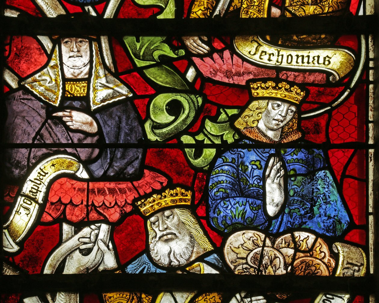 Fönster som visar Isais träd: kungarna Jechonias och Josafat, 1500-1900-talet av French School