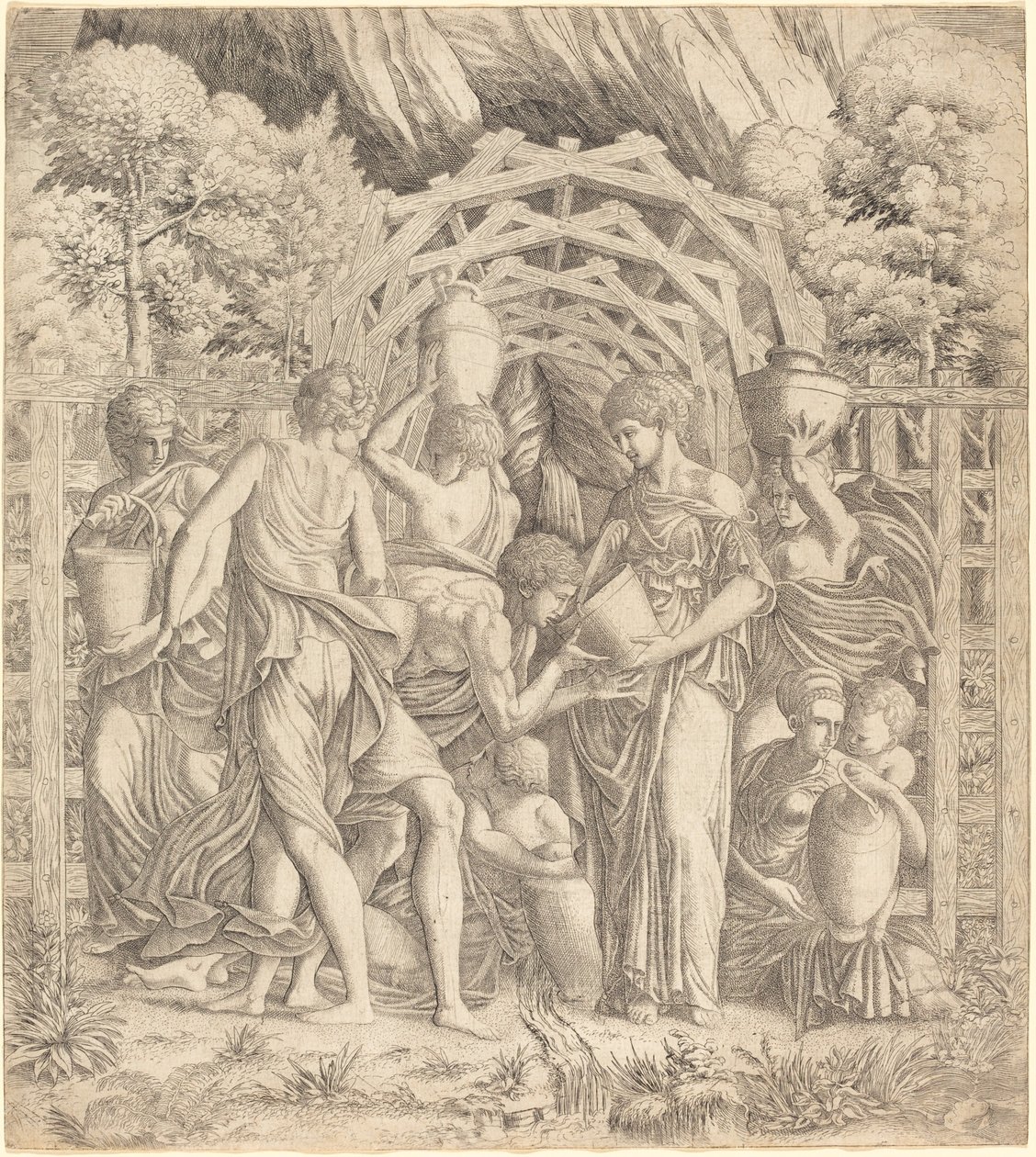Ung man dricksvatten (Rebecca och Eliezer?) av French 16th Century after Francesco Primaticcio