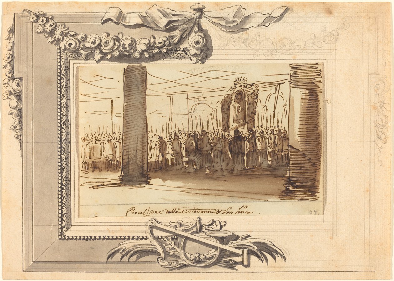 En procession av Madonna di San Luca av French 18th Century