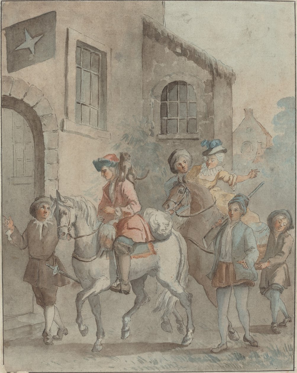 Ankomst till ett värdshus av French 18th Century after Jean Baptiste Oudry