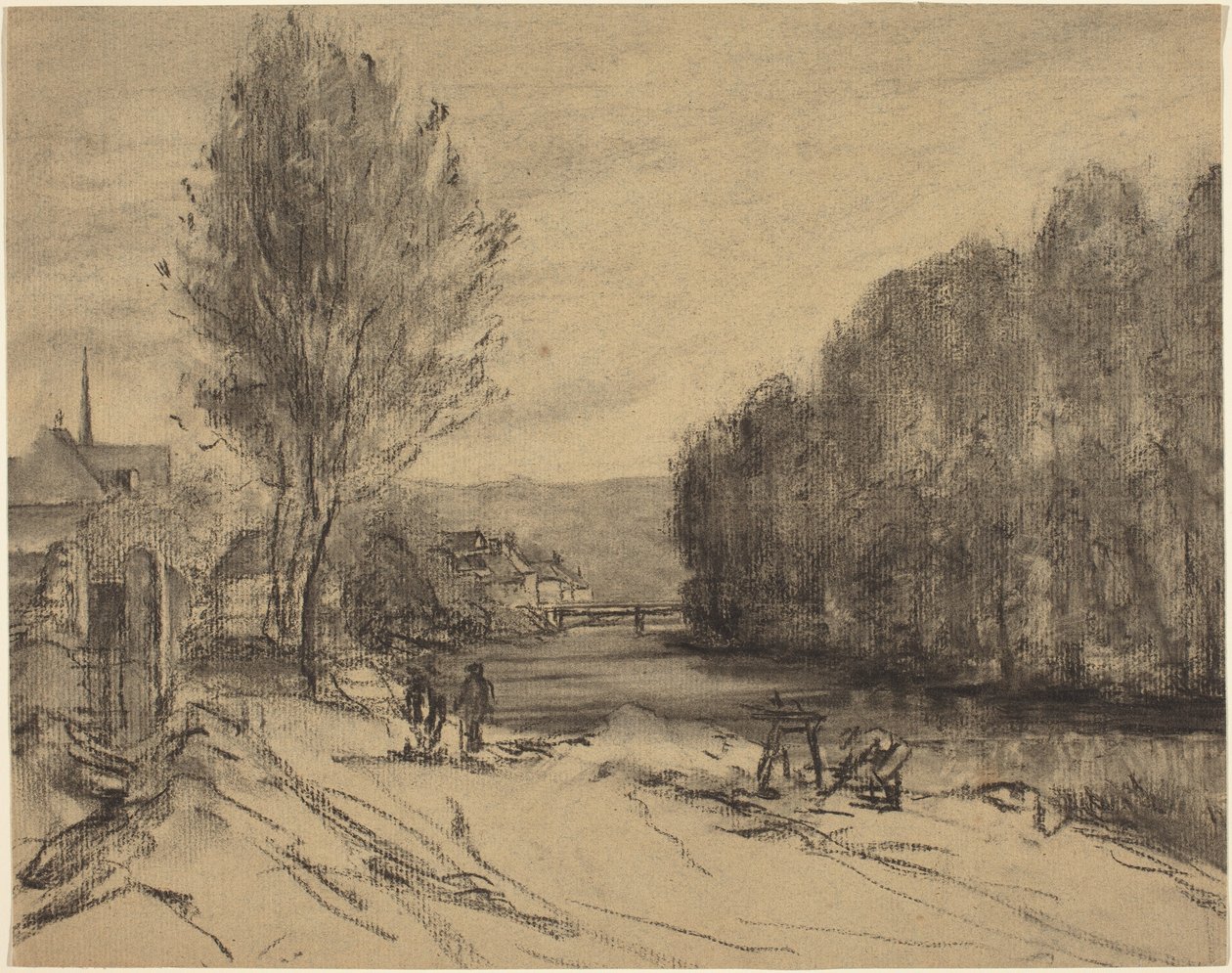 Ett landskap med en flod av French 19th Century