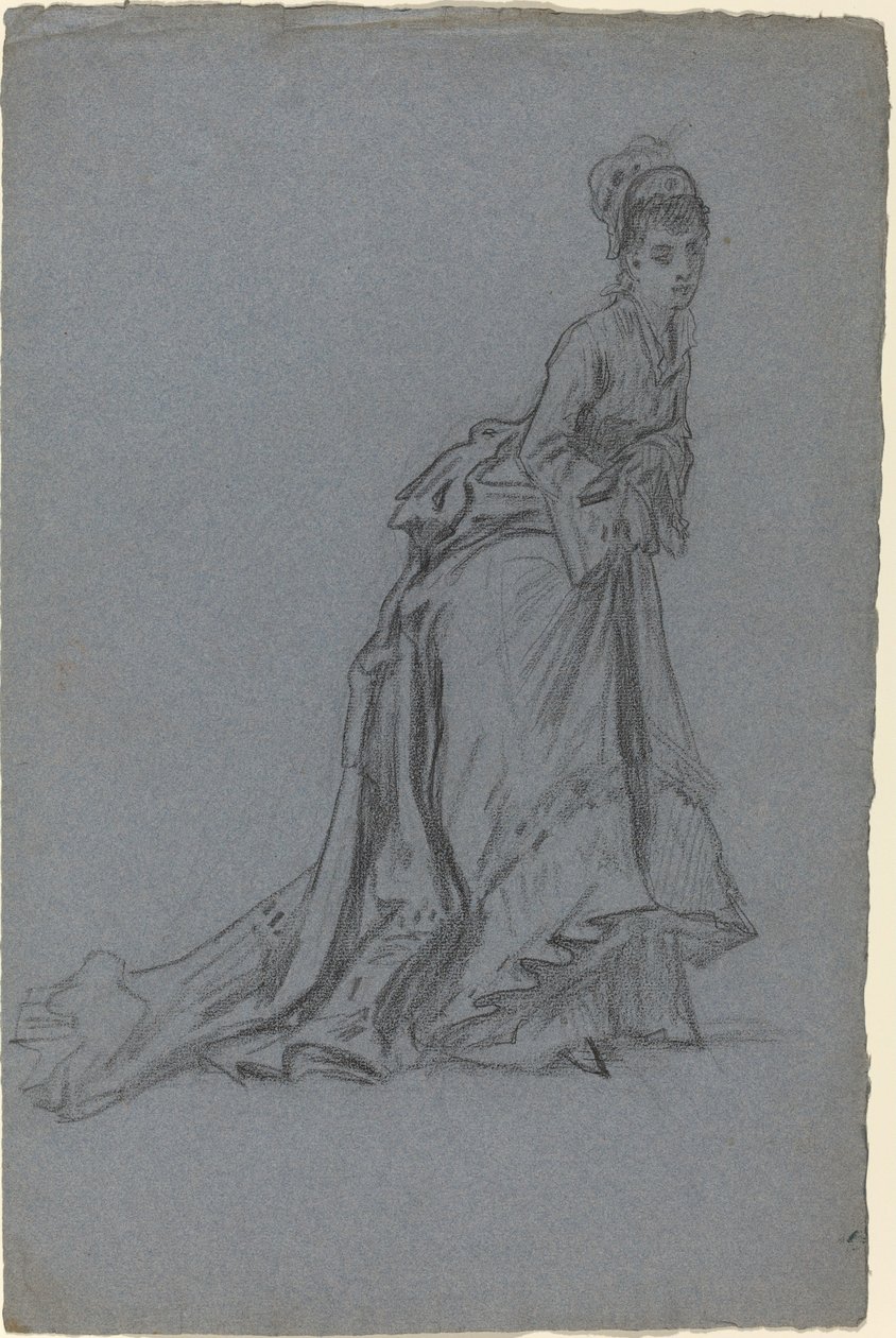 Fashionabla ung kvinna som kliver fram av French 19th Century
