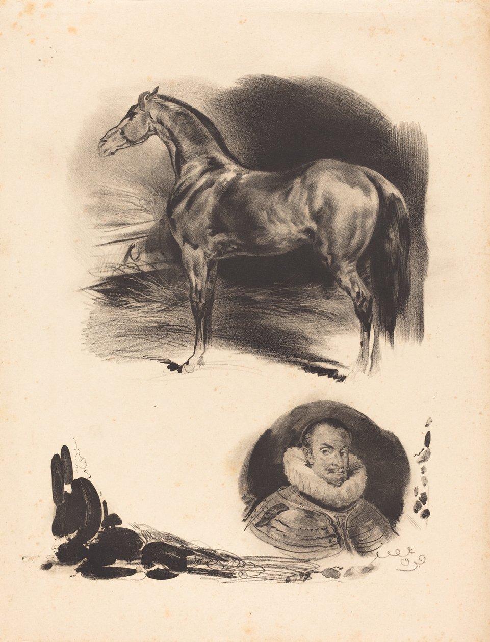 Skisser av en häst och en adelsman av French 19th Century