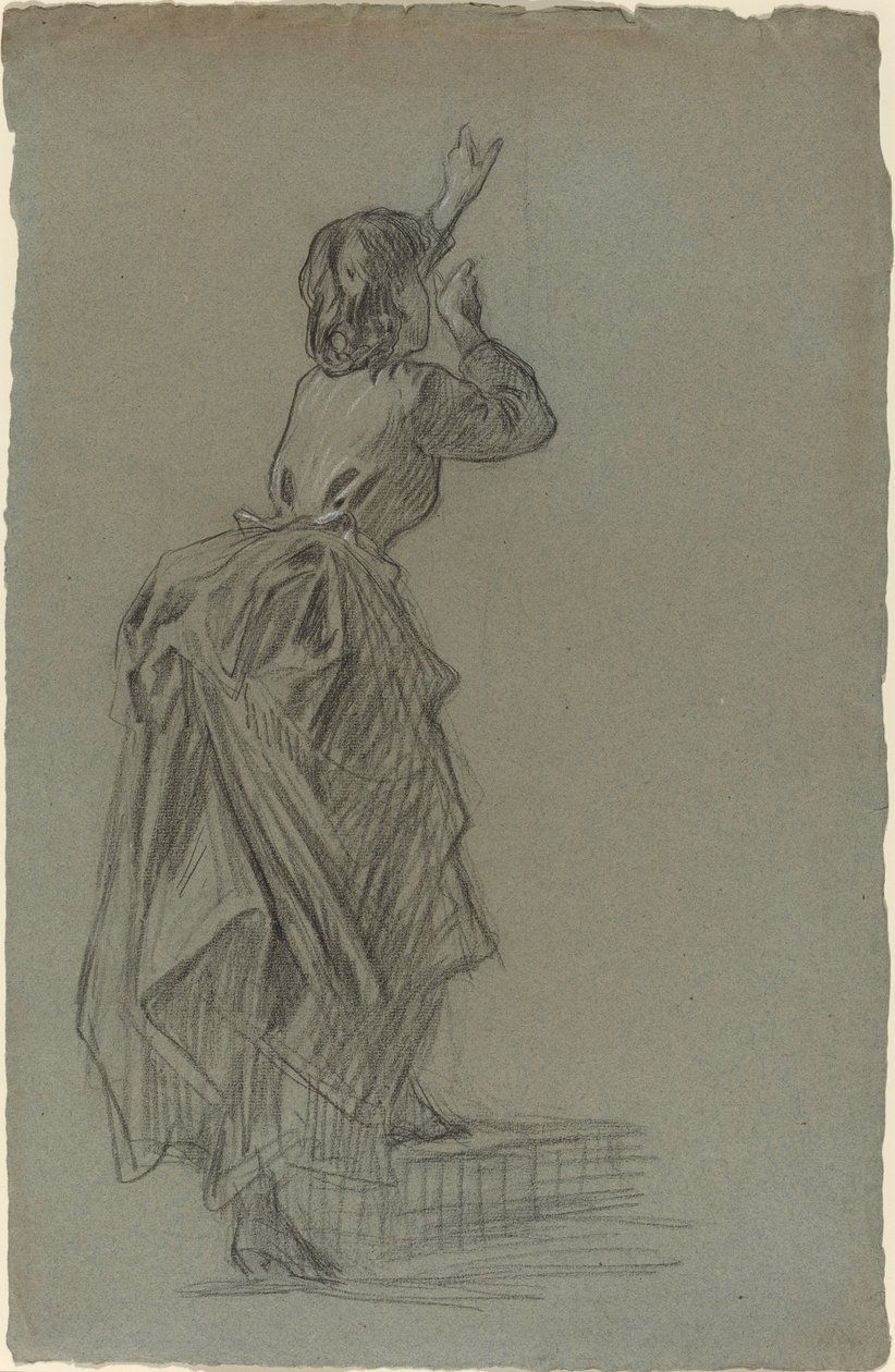 Ung kvinna som klättrar ett steg av French 19th Century