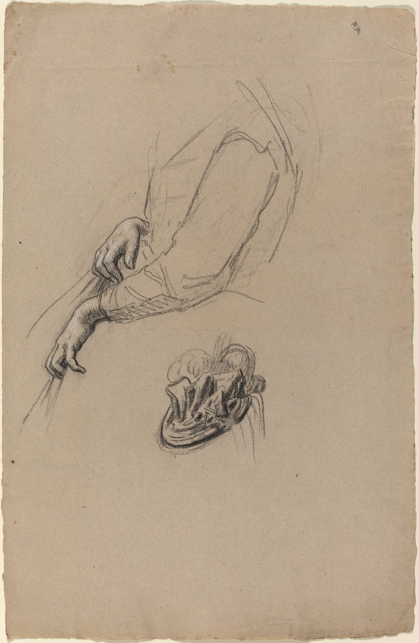 Ung kvinnas händer och beribboned hatt av French 19th Century