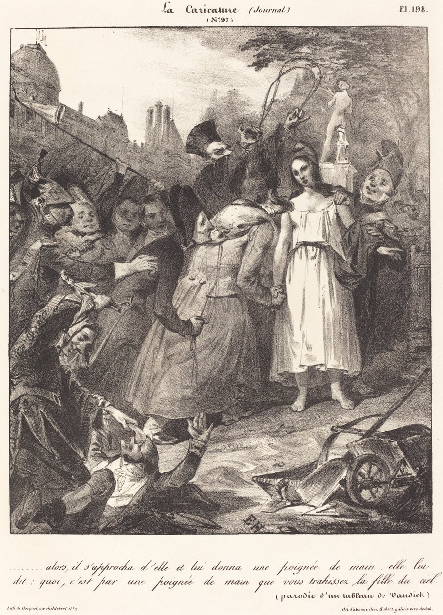 ...så gick han fram till henne: Parodi på van Dycks svek mot Kristus av French 19th Century