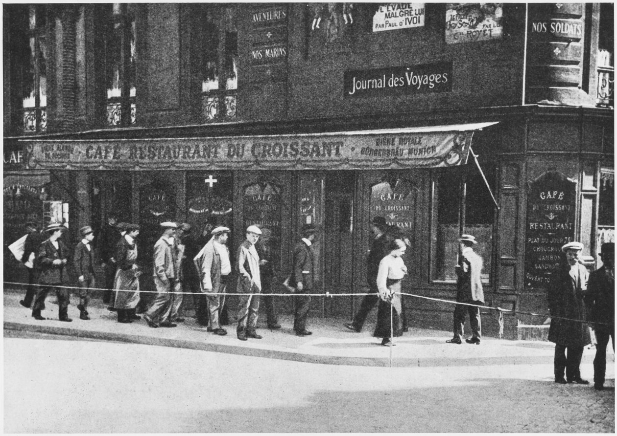 Cafe du Croissant där Jean Jaures mördades, hörnet rue du Croissant rue Montmartre, 1914 av French Photographer