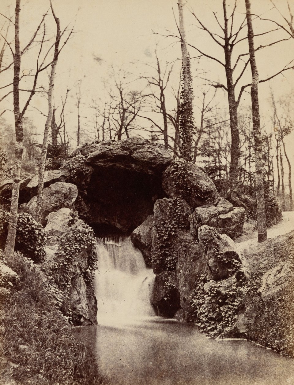 Kaskad i Bois de Boulogne,ca. 1855 (foto) av French Photographer