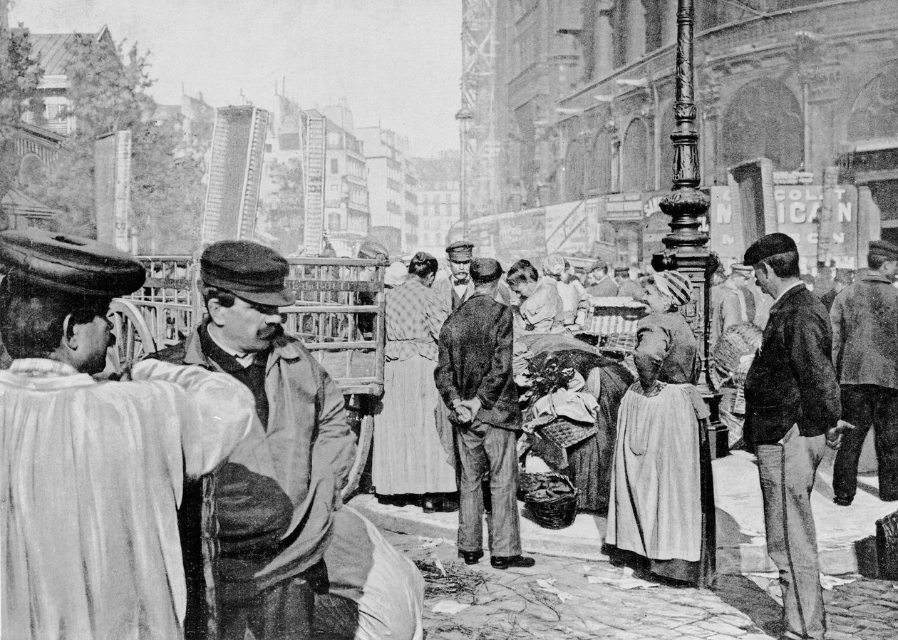 Hörn av marknaden nära kyrkan Saint Eustache, Les Halles, Paris, 1896 av French Photographer