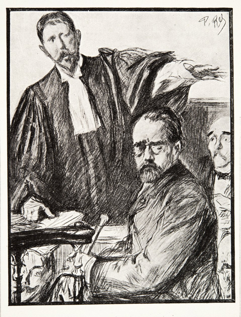 Dreyfus vid hans rättegång, från History of the Third Republic, Vol. I, Politisk historia, pub.1933 (litho) av French Photographer