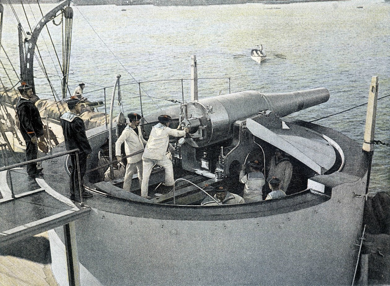 Franska flottan, sent 1800-tal: Kanonövning - Bibl. des Arts Deco. av French Photographer