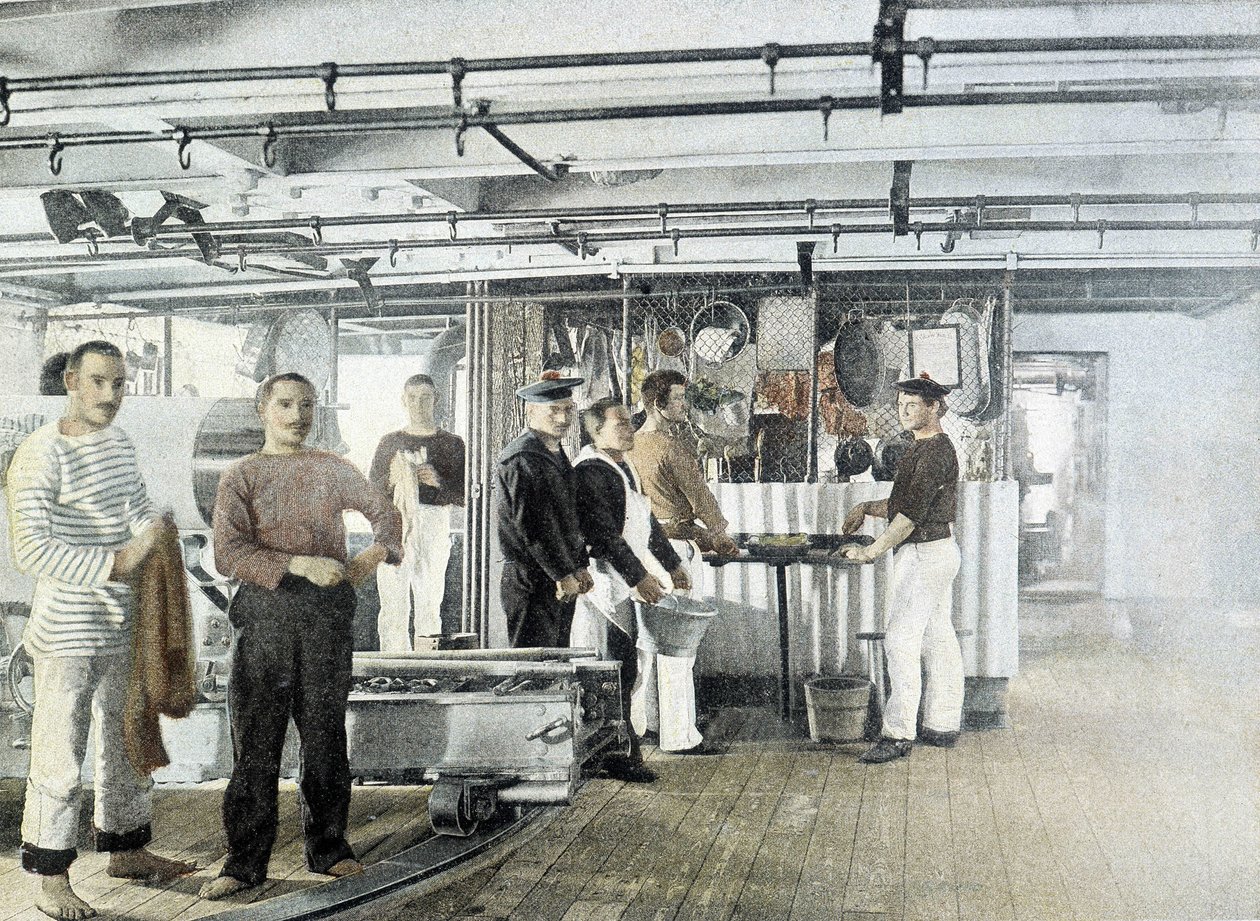 Franska flottan, sent 1800-tal: Officerarnas kök - Bibl. des Arts deco. av French Photographer