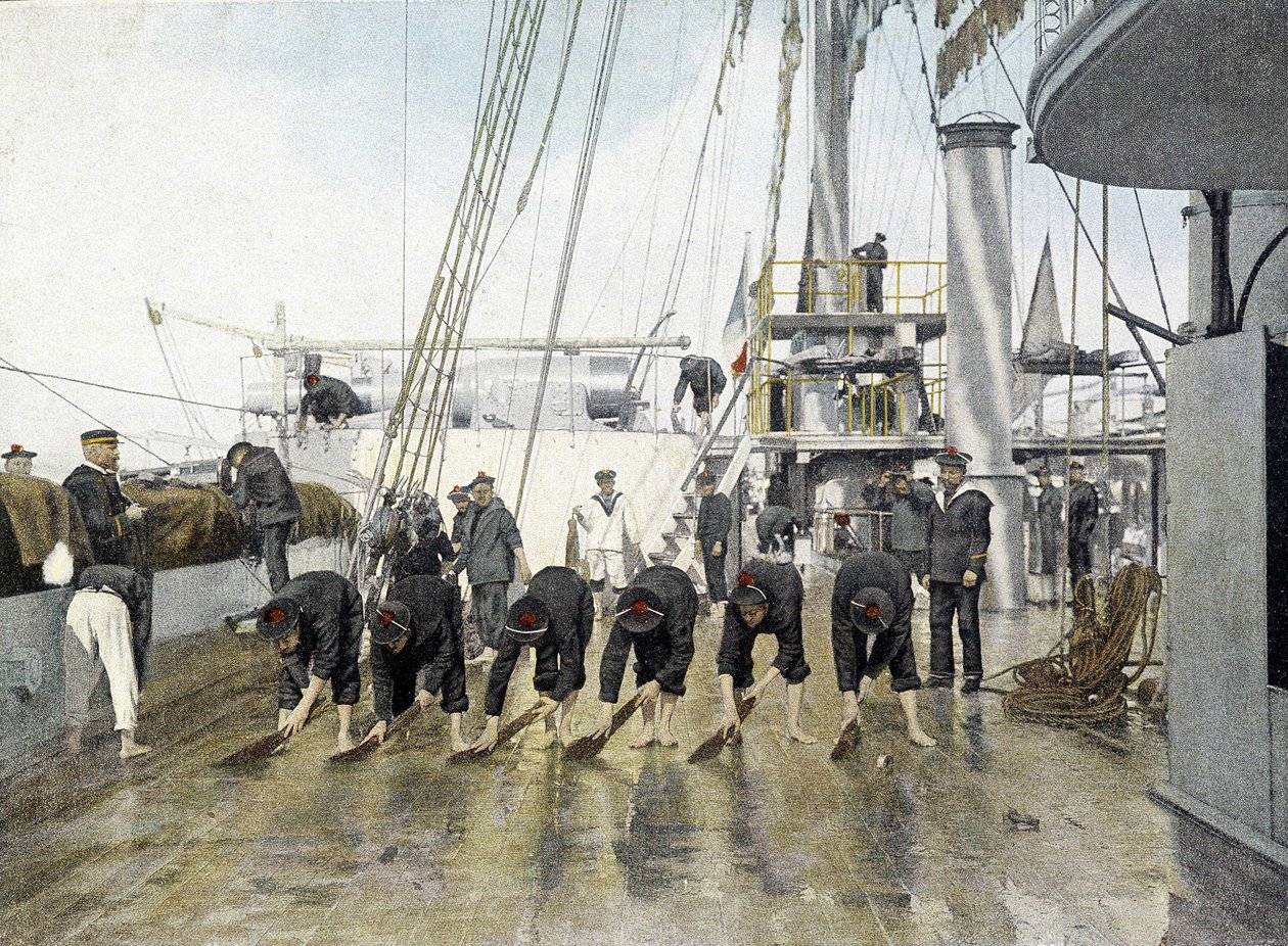 Franska flottan, sent 1800-tal: tvätt av bron - Bibl. des Arts deco. av French Photographer
