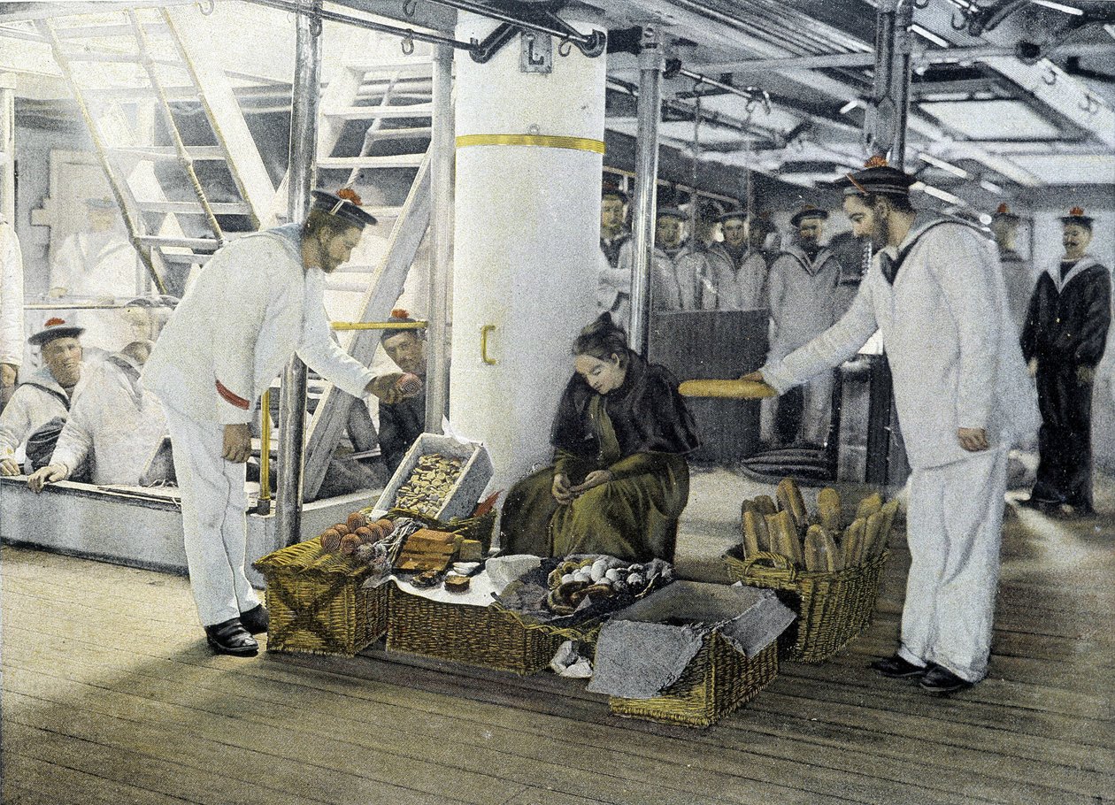 Fransk marin, sent 1800-tal: handlaren med ätbara varor - Bibl. des Arts deco. av French Photographer