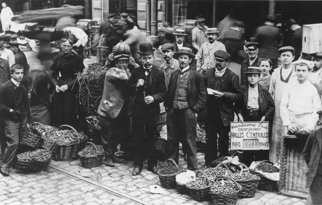 Trädgårdsmästare på Les Halles-marknaden, Paris, 1907 av French Photographer