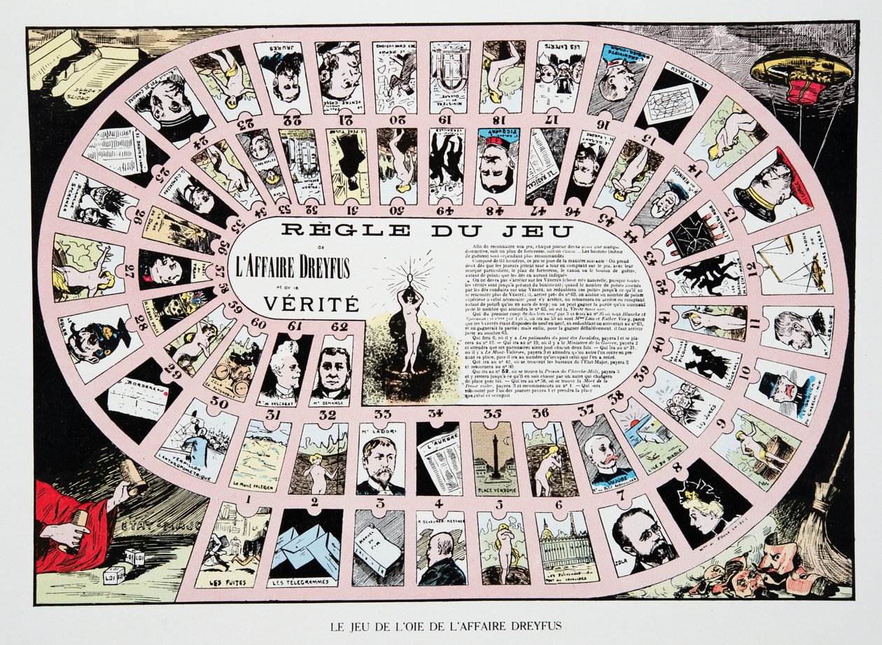 The Game of the Goose in the Dreyfus Affair, från History of the Third Republic, Vol. I, Politisk historia, utg.1933 (färg litho) av French Photographer