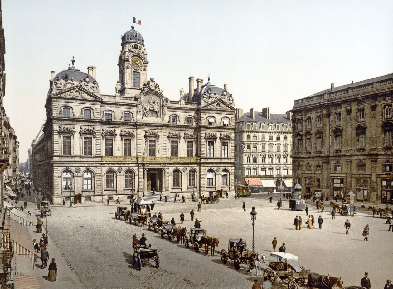 Lyons stadshus från Place de Terreaux, 1890-1900 av French Photographer