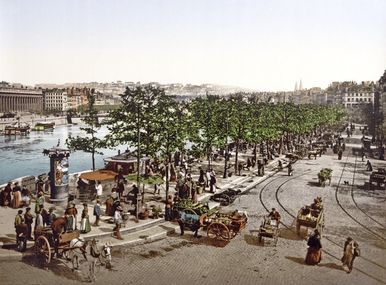 Saint Antoine-marknaden, Quay des Célestins, Lyon, ca 1900 av French Photographer