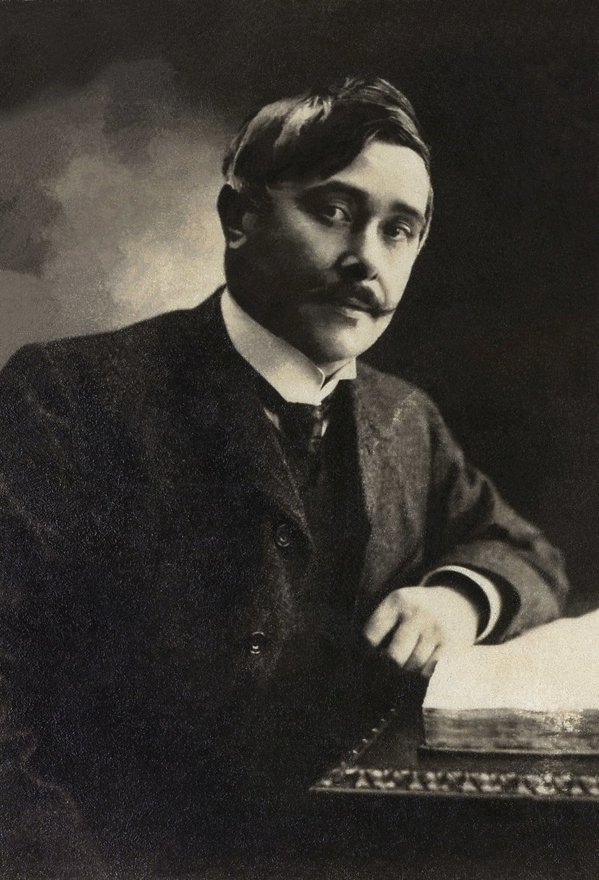 Porträtt av Maurice Maeterlinck (1862-1949), dramatiker, essäist, fransktalande belgisk poet. av French Photographer