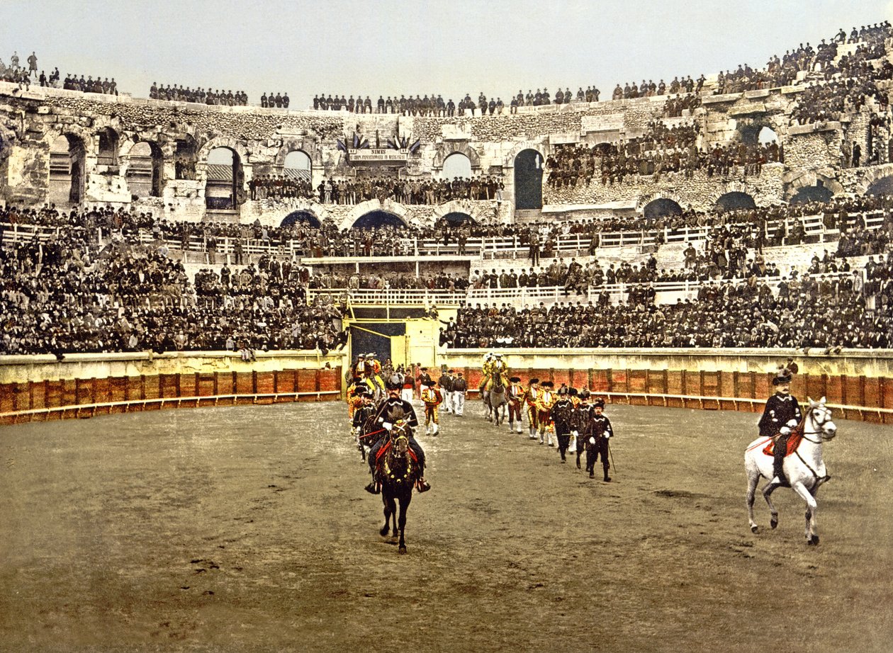 Procession av matadorer vid amfiteatern i Nîmes, 1890-1900 av French Photographer