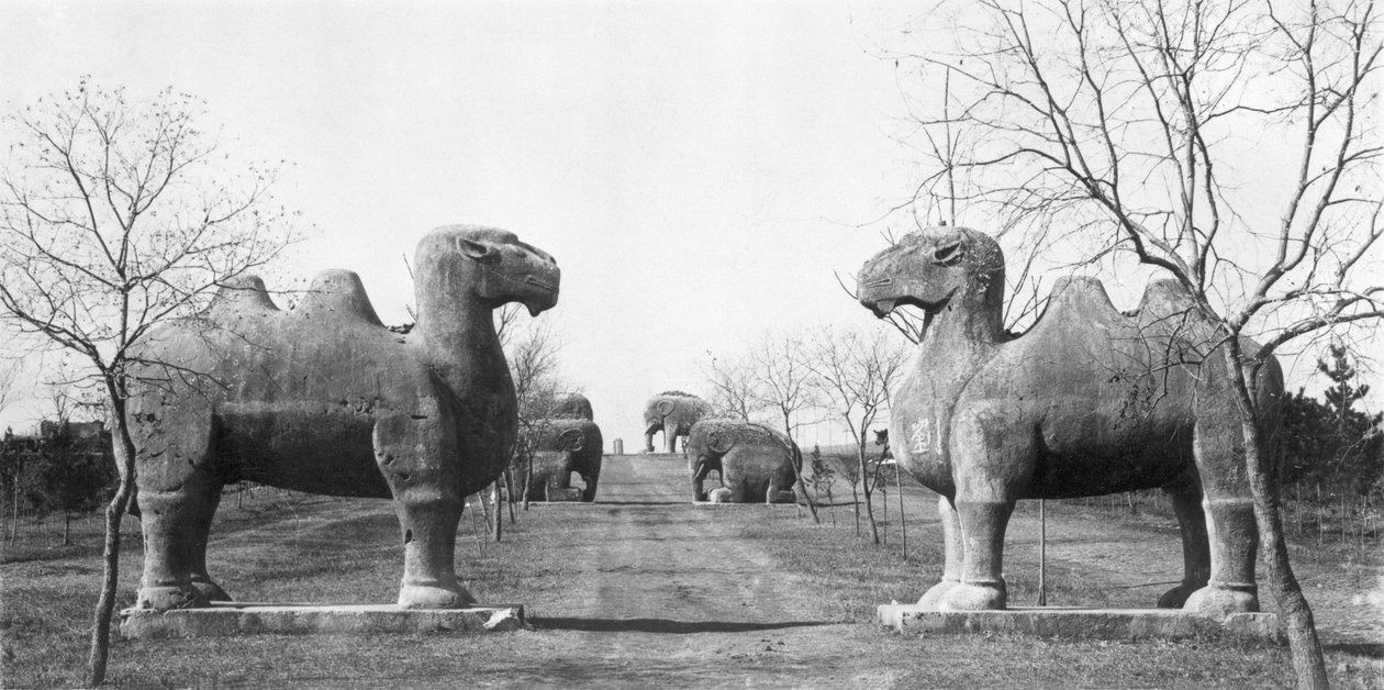 Den heliga vägen till Ming-kejsaren Hongwus (1327-98) grav i Nanjing, Kina. av French Photographer
