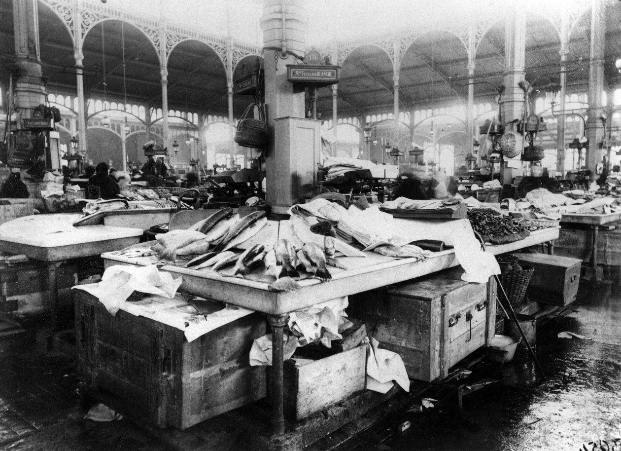 Fiskmarknaden i Les Halles, Paris, sent 1800-tal av French Photographer