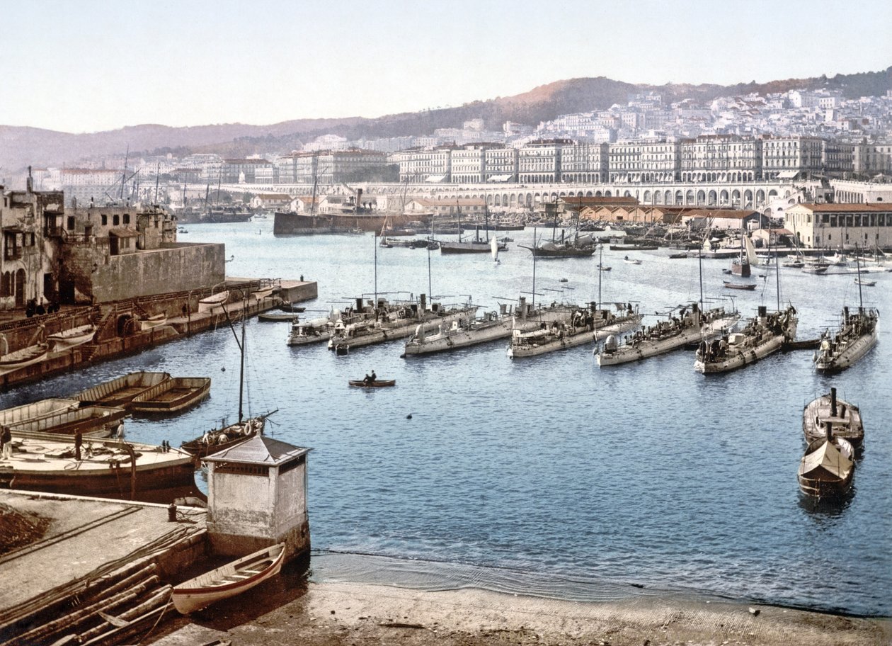 Utsikt över Algiers hamn från amiralitetet, pub. 1900 av French Photographer