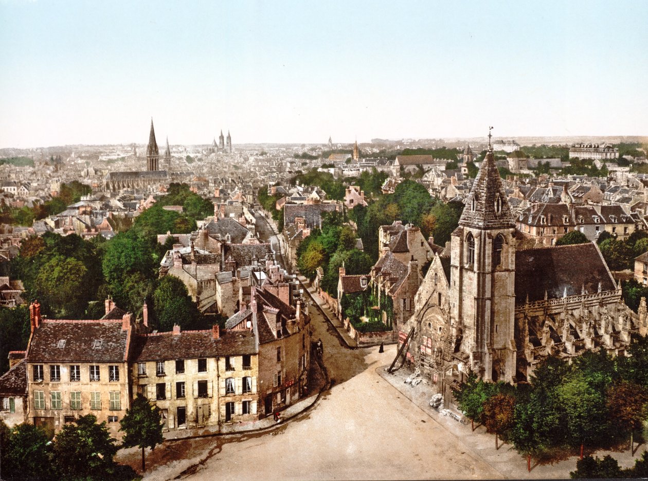 Utsikt över Caen med Abbey Saint Etienne i bakgrunden, 1890-1900 av French Photographer