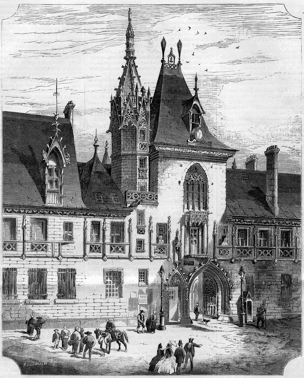 Gotisk arkitektur från 1400-talet: fasaden på innergården till huset till Jacques Coeur (1395-1456), fransk handlare. Bourges, Cher (18) av French School