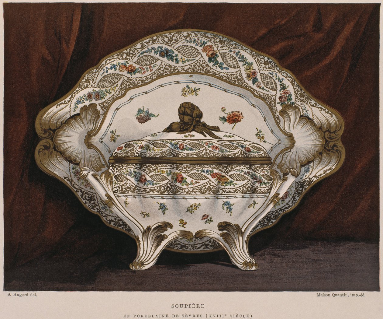 Sevres porslinsterrin från 1700-talet, illustration från Dictionary of furnishing and decoration av Henry Havard, volym 4, tallrik 45, Paris, Maison Quantin, 1878 av French School