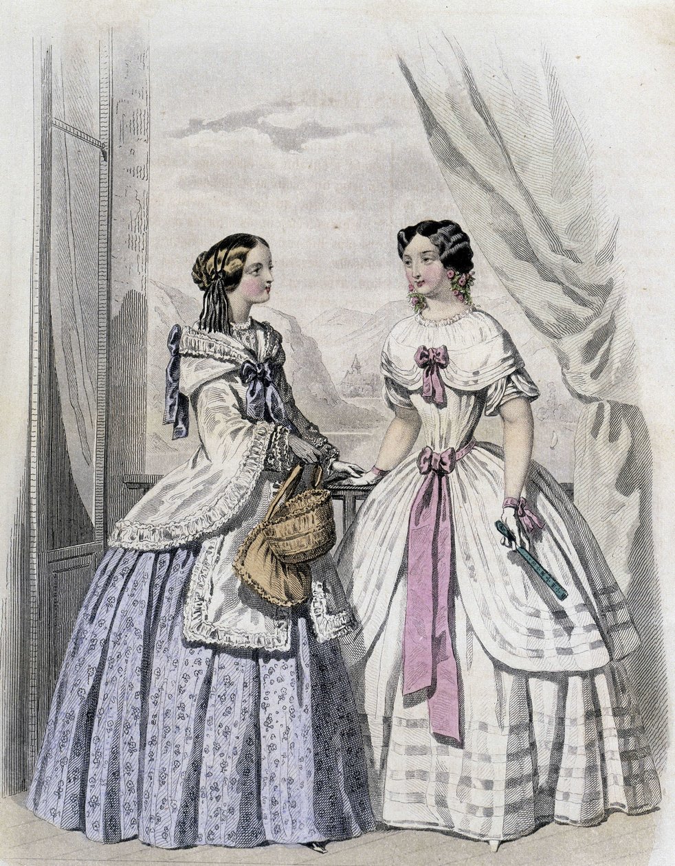 2 fashionabla kvinnor - i "Journal des Demoiselles" 1852. av French School