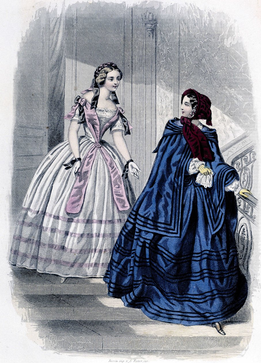 2 fashionabla kvinnor - i "" Journal des Demoiselles"" 1852. av French School